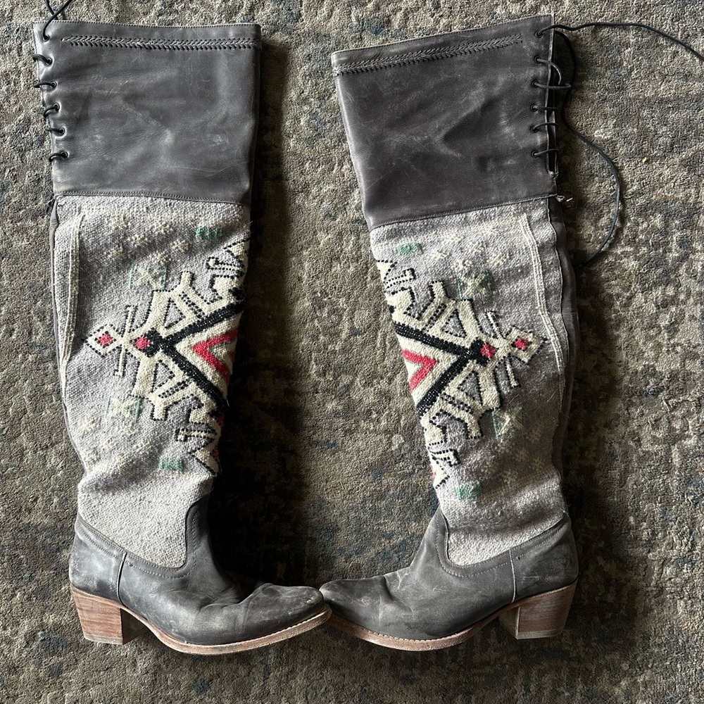Cobra Society Black and Gray Over the Knee Boots